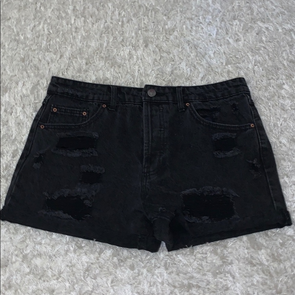 Washed Ripped Black High Waisted Shorts